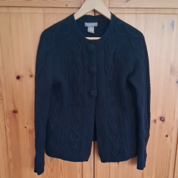 Kenar Sweaters - Kenar Y2K Black Lamswool Angora Cable Knit Cardigan Sweater Size Medium